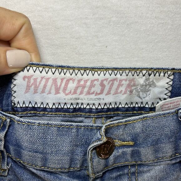 Winchester Jeans Mens Size 36/32 Blue Faded Distressed Destroyed Raw Hem - Picture 2 of 10